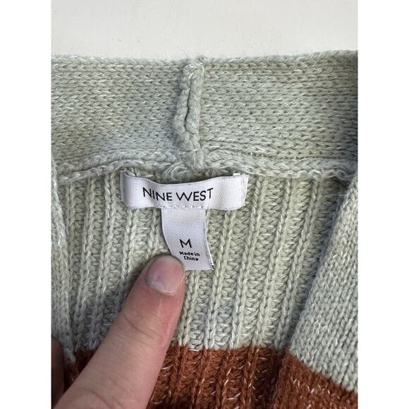 Nine West Women’s Chunky Striped Cardigan Ivory Brown Blue Size Medium M Soft - Picture 3 of 5